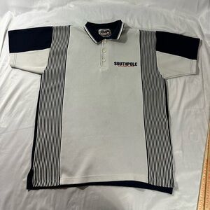 VINTAGE Y2K BAGGY SOUTHPOLE EXTREME GEAR WHITE POLO SHIRT EMBROIDERED WHITE/NAVY